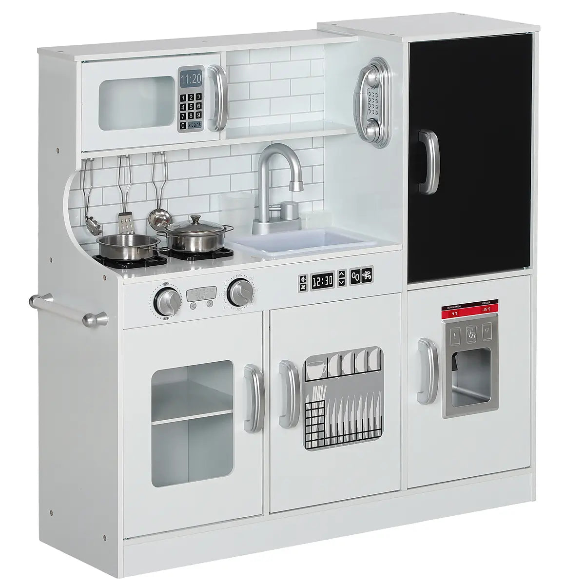 Pretend Play Kitchen with Phone, Chalkboard and Microwave – White lifestyle play scene 5