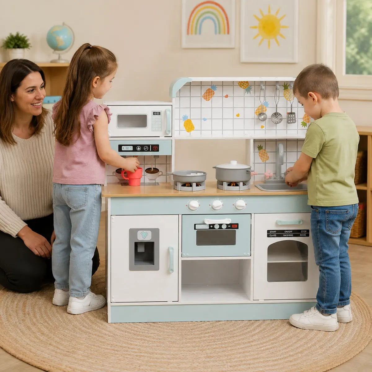 Kids' Play Kitchen with Light, Sound, Coffee Maker and Ice Maker lifestyle play scene 1