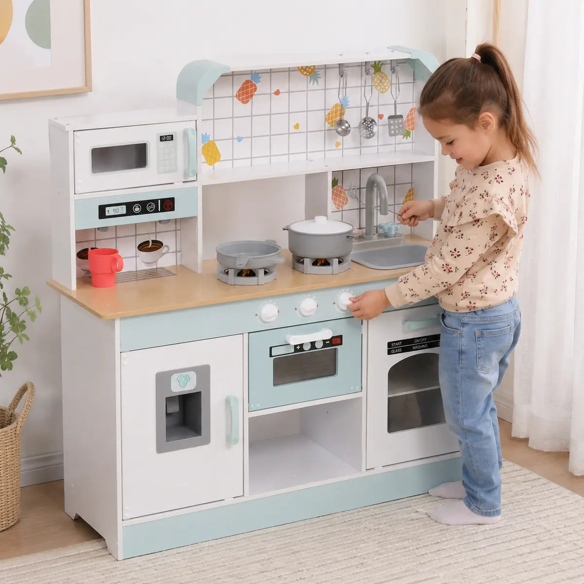 Kids' Play Kitchen with Light, Sound, Coffee Maker and Ice Maker lifestyle play scene 3