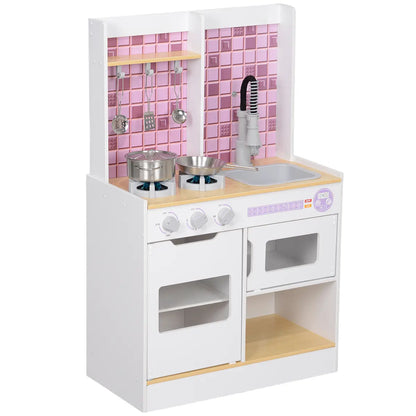Wooden Play Kitchen with Oven, Stove and Sink – White lifestyle play scene 5