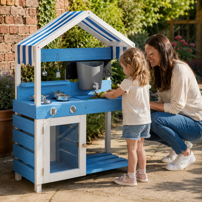 Outdoor Wooden Mud Kitchen with Sink and Accessories – Blue