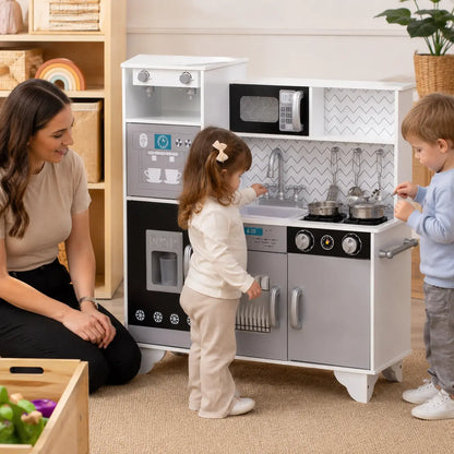 Kids' Play Kitchen with Sound, Ice Maker and Coffee Maker – White lifestyle play scene 1