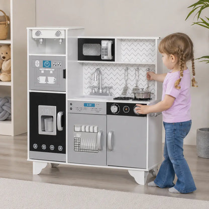 Kids' Play Kitchen with Sound, Ice Maker and Coffee Maker – White lifestyle play scene 3