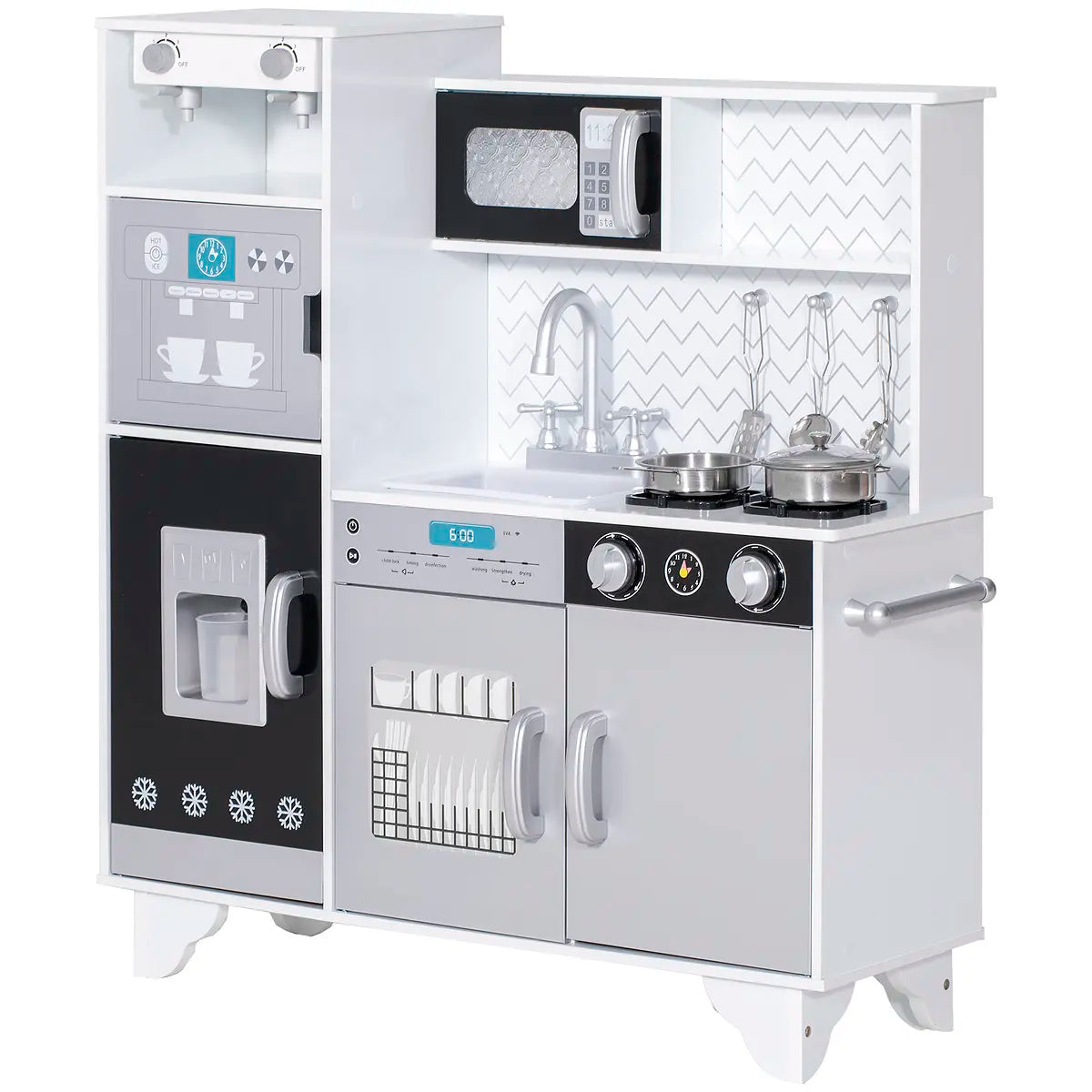 Kids' Play Kitchen with Sound, Ice Maker and Coffee Maker – White lifestyle play scene 5