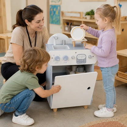 Wooden Dishwasher and Sink Pretend Play Set lifestyle play scene 1