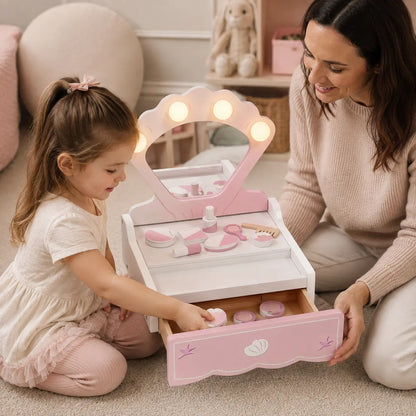Portable Kids' Vanity Table with Lighted Mirror – Pink lifestyle play scene 2