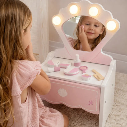 Portable Kids' Vanity Table with Lighted Mirror – Pink lifestyle play scene 3