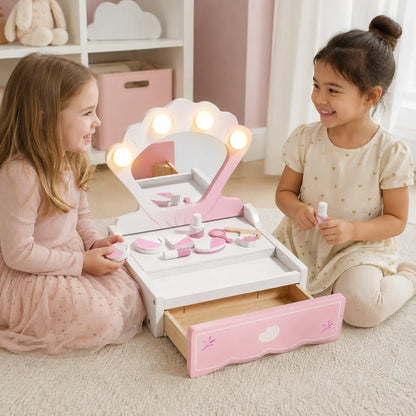 Portable Kids' Vanity Table with Lighted Mirror – Pink lifestyle play scene 4