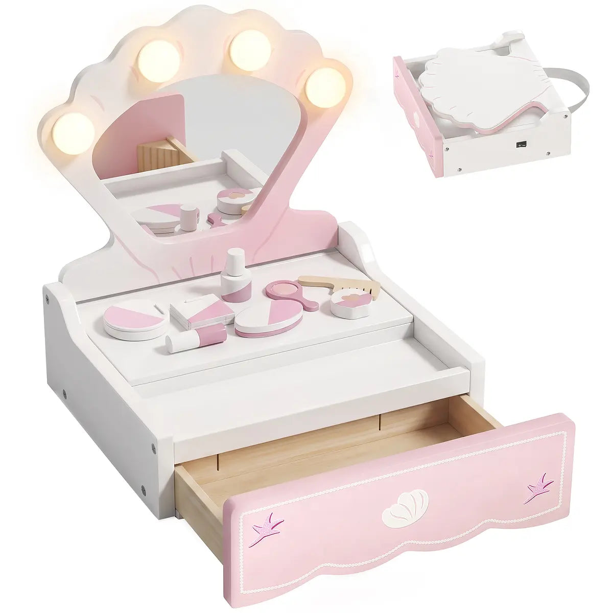 Portable Kids' Vanity Table with Lighted Mirror – Pink lifestyle play scene 5