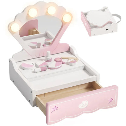 Portable Kids' Vanity Table with Lighted Mirror – Pink lifestyle play scene 5