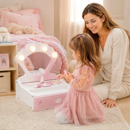 Portable Kids' Vanity Table with Lighted Mirror – Pink