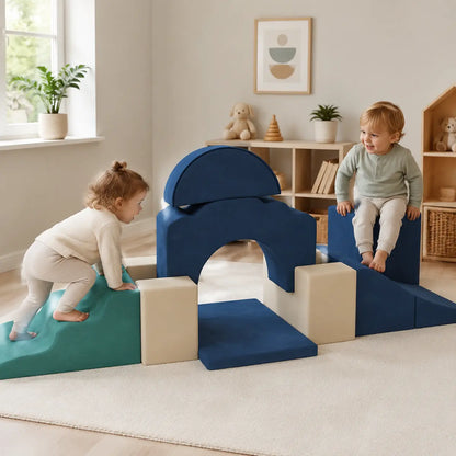 7-Piece Toddler Soft Play Climbing Set – Dark Blue lifestyle play scene 4