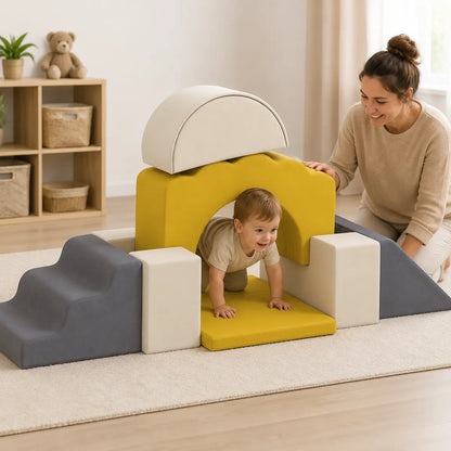 7-Piece Toddler Soft Play Climbing Set – Yellow lifestyle play scene 1