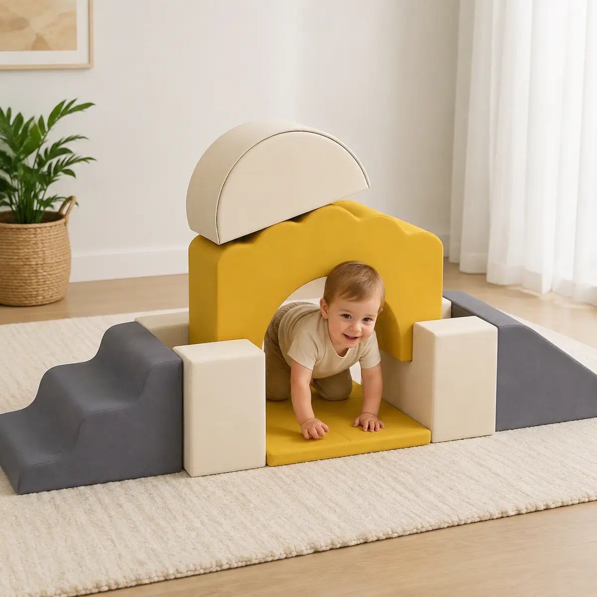 7-Piece Toddler Soft Play Climbing Set – Yellow lifestyle play scene 2