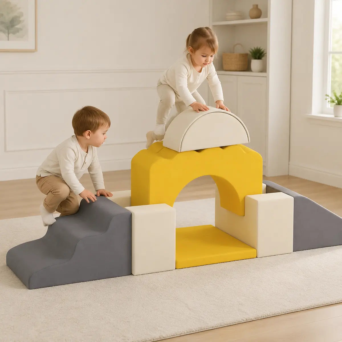 7-Piece Toddler Soft Play Climbing Set – Yellow lifestyle play scene 4