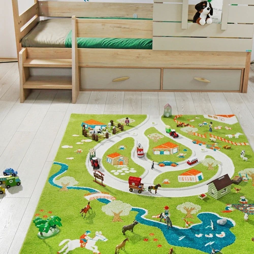 3D Farm Play Rug, Introducing the 3D Farm Play Rug - a revolutionary addition to children's playtime. This unique and highly innovative play rug takes their imagination to new heights with its fascinating three-dimensional aspect.Crafted with the utmost quality and attention to detail, the 3D Farm Play Rug features a thick, wool-like pile that provides a soft and comfortable surface for endless hours of play. The realistic woven images recreate a vibrant farm scene, transforming the rug into an immersive ac