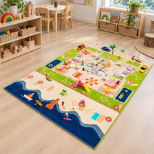 3D Twin Houses Play Rug in a naturally lit early years classroom without children, lifestyle view 1