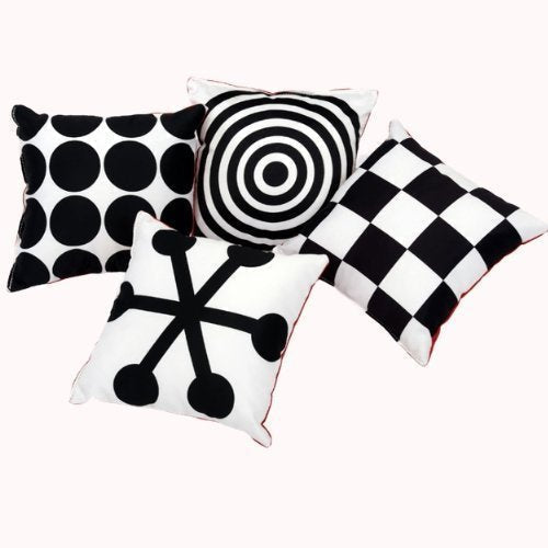 4 Pack Geometric Perception Cushion, Introducing our Geometric Perception Cushions Pack of 4, designed to captivate children's attention and aid in their visual development. These bold black geometric shapes are specifically crafted to hold children's gaze, helping them enhance their vision skills.Each Geometric Perception Cushion in this pack perfectly matches the Perception Panel, making them an excellent addition to the Curiosity Corner. Not only are they visually stimulating, but they also provide comfo