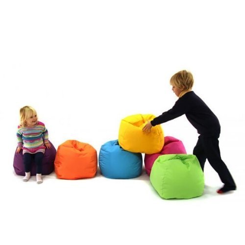 4 Pack Small Nursery Bean Bags for Early Years, Pack of 4 small bean bags designed for the comfort and use of young children. With this ready made multi-coloured multi pack of four nursery bean bags, you save money against buying individually. A safe, soft seat for little learners yet hard wearing and practical for a nursery and early years environment. Constructed from robust, durable and waterproof polyester, these bean bags are lightweight enough to be moved around independently by young children and can