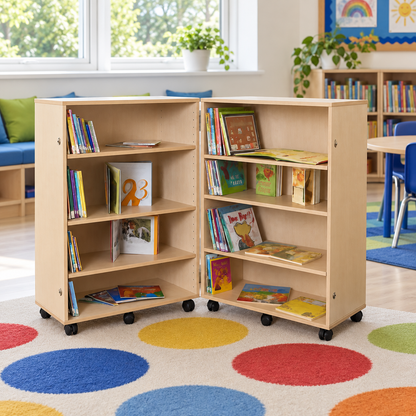 4 Shelf Bookcase Hinged in a bright classroom setting – view 2