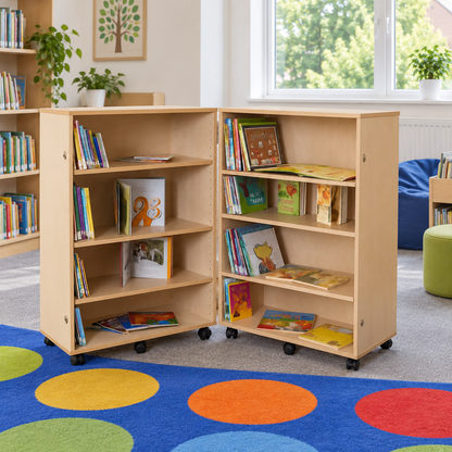 4 Shelf Bookcase Hinged in a bright classroom setting – view 3