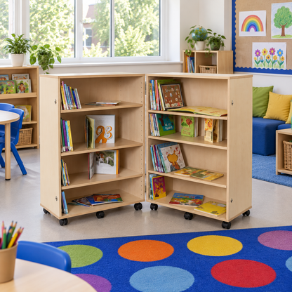 4 Shelf Bookcase Hinged in a bright classroom setting – view 4