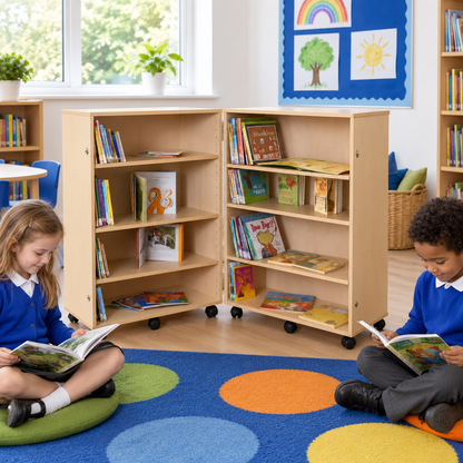 4 Shelf Bookcase Hinged in a bright classroom setting – view 7
