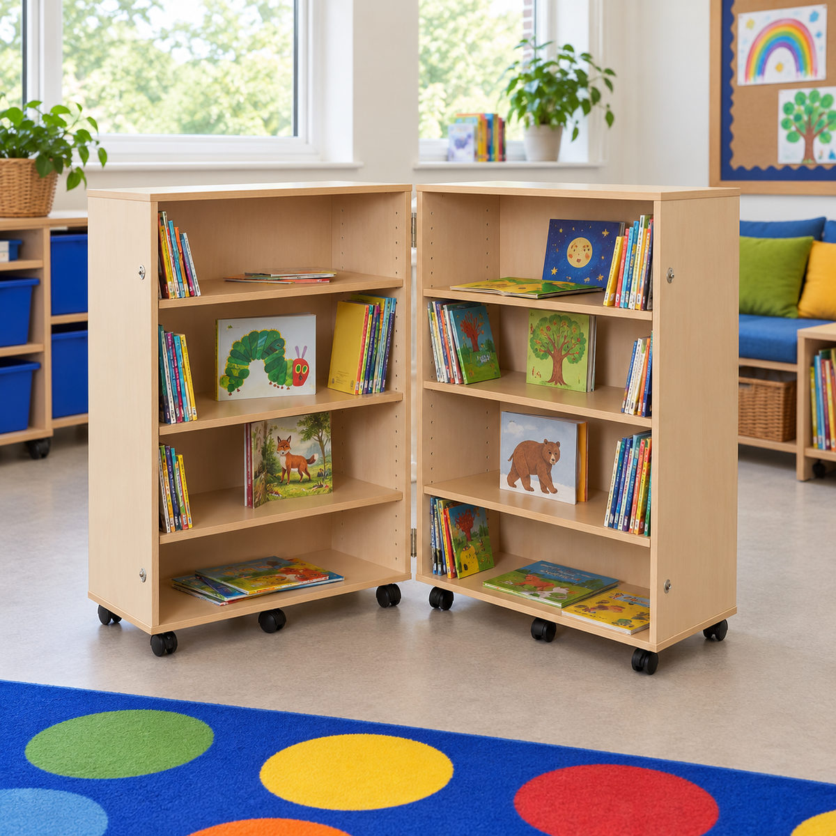 4 Shelf Bookcase Hinged in a bright classroom setting – view 8