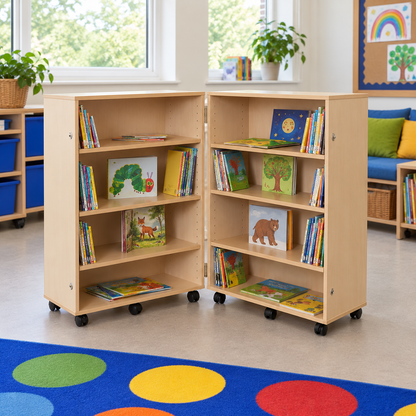 4 Shelf Bookcase Hinged in a bright classroom setting – view 8