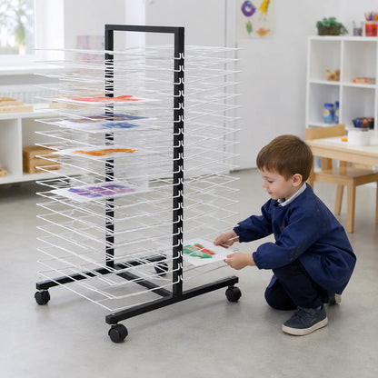 40 Large Shelf Mobile Drying Rack in a naturally lit early years nursery lifestyle setting 2