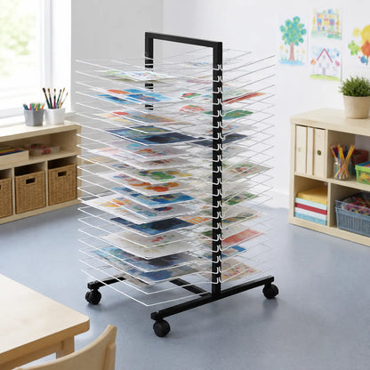 40 Large Shelf Mobile Drying Rack in a naturally lit early years nursery lifestyle setting 3