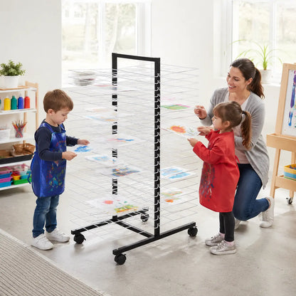 40 Large Shelf Mobile Drying Rack in a naturally lit early years nursery lifestyle setting 7