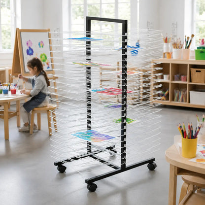 40 Large Shelf Mobile Drying Rack in a naturally lit early years nursery lifestyle setting 8