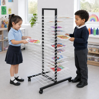 40 Large Shelf Mobile Drying Rack in a naturally lit early years nursery lifestyle setting 1