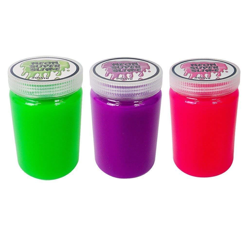 500 ML Jumbo Neon Slime, Jumbo size 500ml version of our Neon Slime. This large plastic barrel is filled with vibrant neon-like Jumbo Neon Slime. Pop off the lid and slide it out onto your hand to enjoy the unique tactile sensation of this Jumbo Neon Slime. Stores back in the pot to stay fresh between uses. The Jumbo Neon Slime is available in three assorted colours including purple,purple,pink Large barrel of slime Vibrant neon-like colours Unique tactile experience Stores in barrel to retain freshness, 50