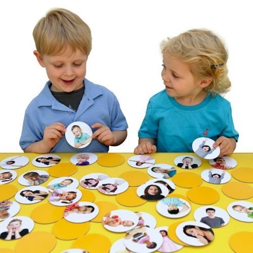56 Pack Matching Pairs Feelings and Emotions, This set of 56 Matching Pairs Feelings and Emotions is printed with real life photos of various feelings and emotions, featuring a variety of ages, male & female and different ethnic backgrounds. There are 2 each of 28 photos so children can play Matching Pairs. Blank on one side, flip over the discs and find the matching pairs. Use the Matching Pairs Feelings and Emotions Set to improve memory skills whilst playing a game of recognition. Photos depict a variety
