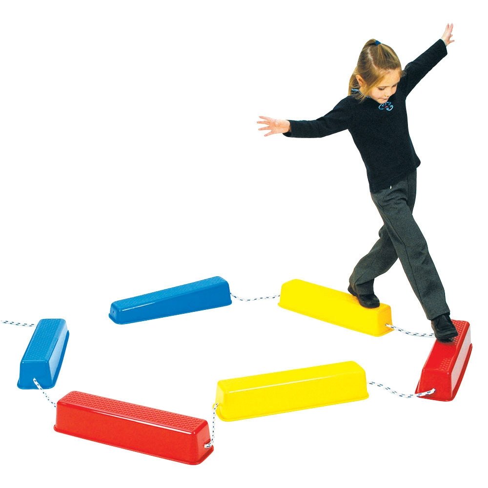 6 pack of Step a Logs, This set of 6 Step a Logs provide an excellent gross motor activity where balance and direction are developed .The Step a Logs are sturdy, flat-topped stepping logs connected with adjustable rope and a ribbed platform to prevent slipping.Children will gain confidence and improve balance as they progress from stepping over short gaps to jumping over wider gaps.The Step a Logs are made from strong plastic, these logs can support the weight of an adult.Gaining confidence and a sense of a