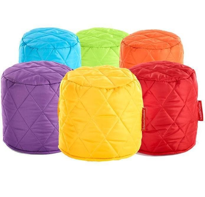 6 Pack Small Quilted Bean Bag Pouffes, The Quilted Bean Bag Pouffes are ideal for group activities or quiet reading indoors or out. The Quilted Bean Bag Pouffes are portable with carry handle on the side so you can take your classroom or reading area anywhere making these a stylish and practical resource for any early years and classroom setting. Soft touch quilted design can be used indoors or out. Can be wiped clean. Set includes : x1 Red, x1 Lime, x1 Orange, x1 Aqua, x1 Purple x1 Yellow. Small Quilted Po