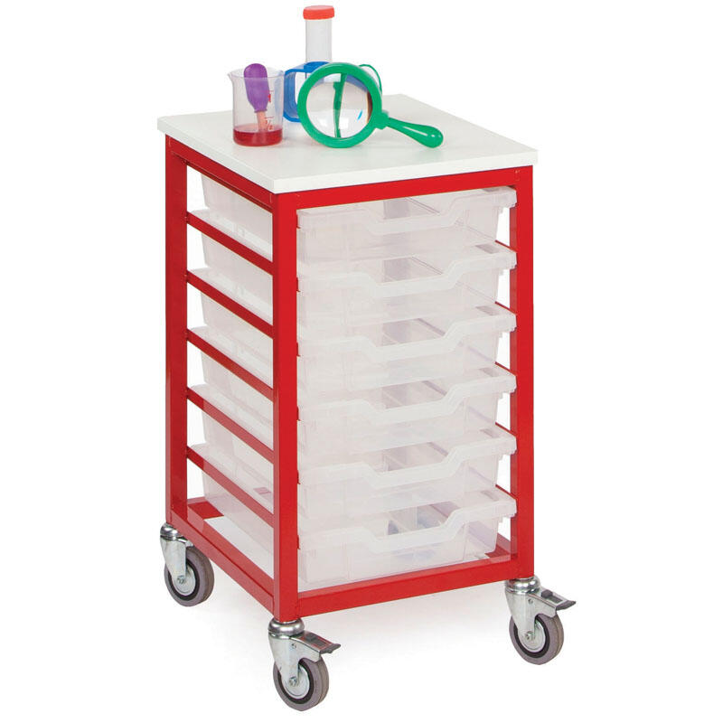 6 Single Tray Metal Mobile Storage Unit, 6 Single Tray Metal Mobile Storage Unit has been specifically designed for Schools and Universities. This range is available in a huge choice of sizes; additionally you can choose to have them with or without trays. Monarch Storage unit with 6 single trays Choice of 9 metal frame colours Unit has light grey MFC top With 2 lockable castors and 2 standard castors Just specify on your order if you'd like to mix & match tray colours Units are also available without trays