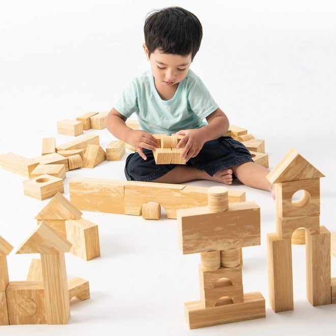 68 Pack Jumbo Blocks, With these Jumbo Blocks, the possibilities are endless! These beautifully crafted traditional jumbo blocks are ideal for stacking, building, and hands-on creative learning. Sixty Eight super-smooth rubber wood unit building jumbo blocks. Ideal for building, balancing, and hands-on early-math learning, these traditional unit blocks are a great value! Ask kids to explore different ways to make shapes of equal sizes using different blocks. For instance, two square blocks are the same size