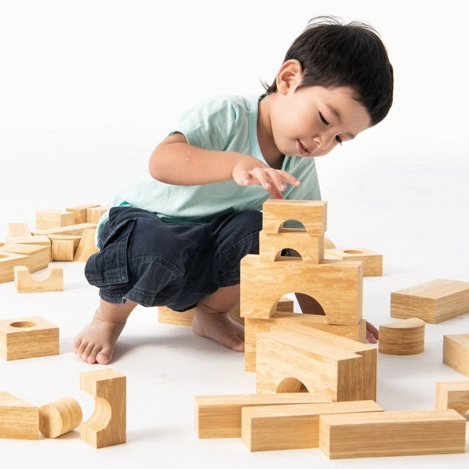 68 Pack Jumbo Blocks, With these Jumbo Blocks, the possibilities are endless! These beautifully crafted traditional jumbo blocks are ideal for stacking, building, and hands-on creative learning. Sixty Eight super-smooth rubber wood unit building jumbo blocks. Ideal for building, balancing, and hands-on early-math learning, these traditional unit blocks are a great value! Ask kids to explore different ways to make shapes of equal sizes using different blocks. For instance, two square blocks are the same size