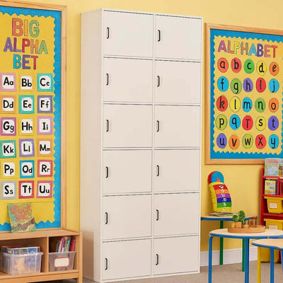 Bag Store Unit With 10 Compartment And Doors With Black Plastic Handles In Grey Mfc-Bag Store Unit With 10 Compartment And Doors With Black Plastic Handles In Grey Mfc