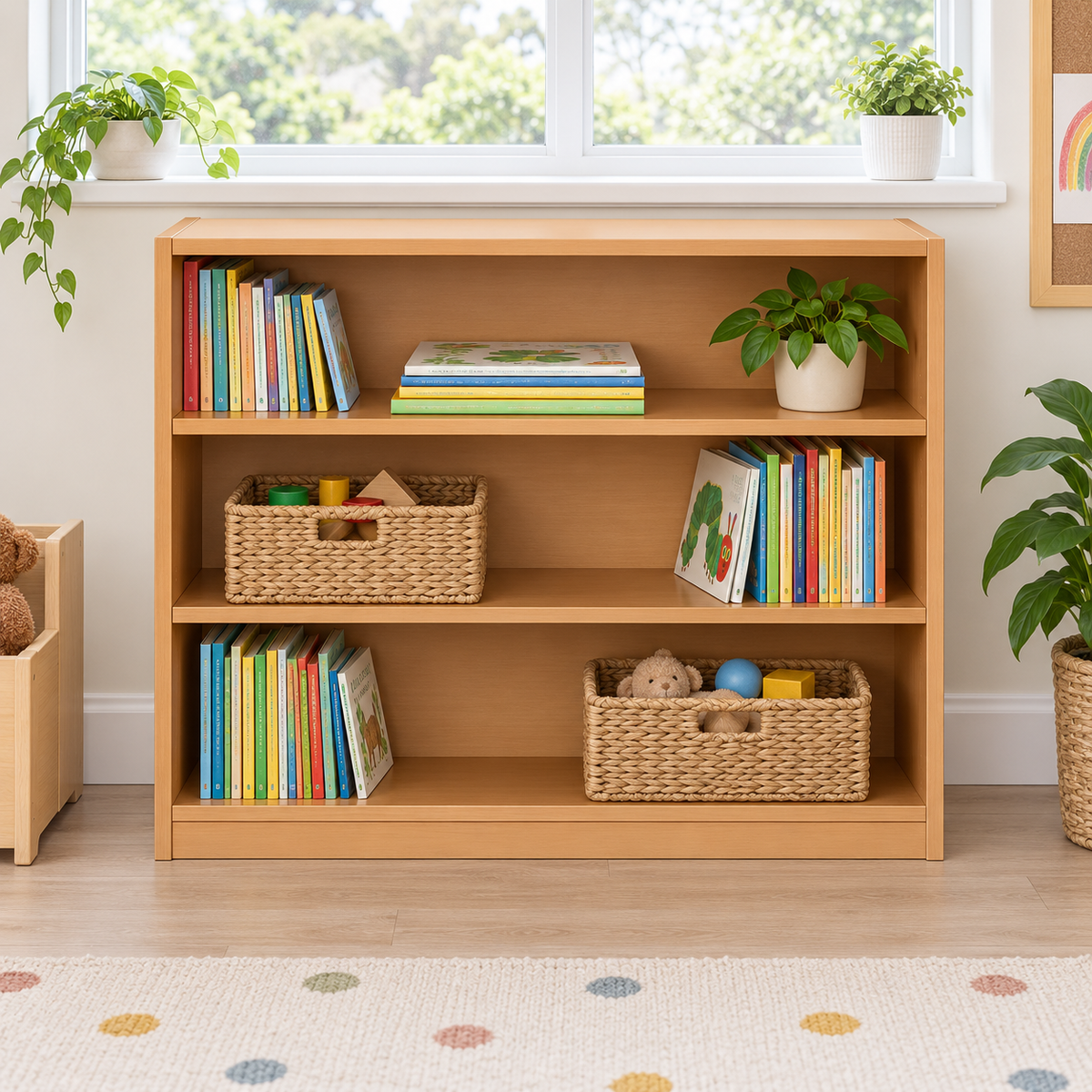 750mm Bookcase with 2 Adjustable Shelves in a bright classroom – view 2