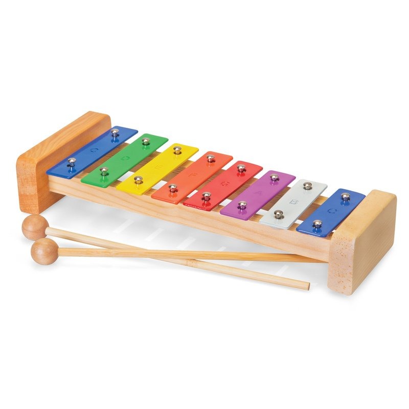 8 Note Xylophone, The 8 Note Xylophone is the perfect instrument for young children who are just beginning to explore the musical world. The xylophone features eight metal bars that are carefully mounted on a sturdy wooden frame. The metal bars are arranged in an ascending scale, making it easy for children to learn and play simple melodies. Each metal bar is clearly marked with the note of the sound it produces when struck by one of the two wooden mallets included with the xylophone. This makes it easy for