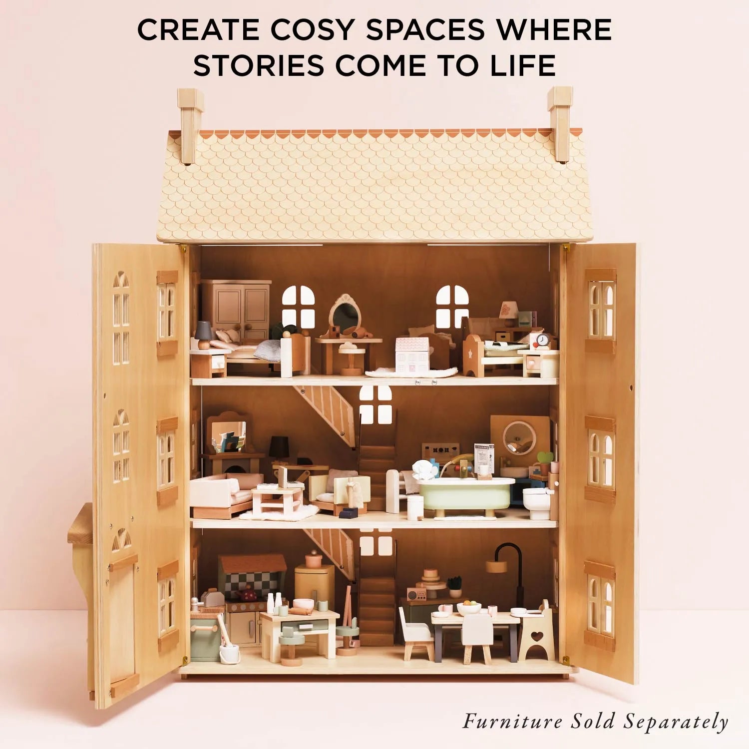 The Grand Natural Wood Dolls House-The Grand Natural Wood Dolls House