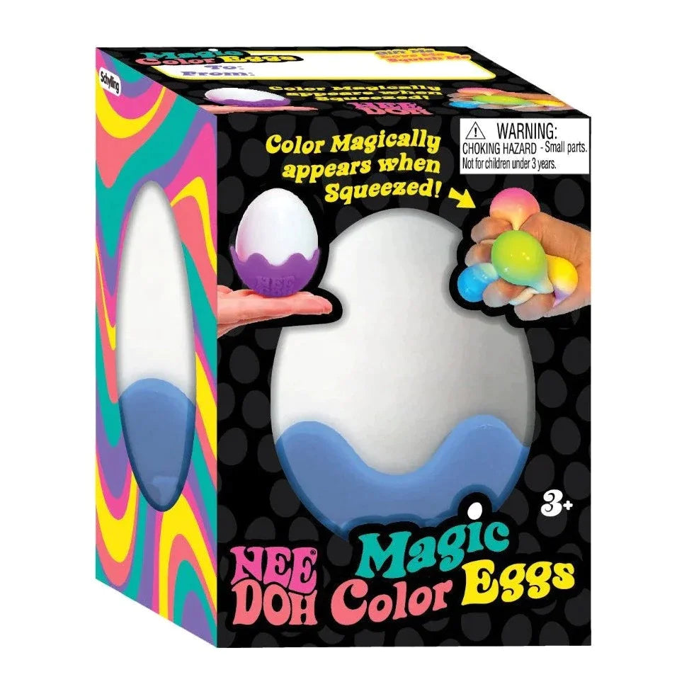 Needoh Magic Colour Egg, Squeeze the NeeDoh Magic Colour Egg and wait for the surprise! These egg-citing squishy toys feature a funky marble-like rainbow effect when squeezed, and come in a coloured eggshell base which can be removed. Available in 3 assorted eggshell colours (1 chosen at random). NeeDoh fidget toys have become a social media sensation for their irresistible texture and stress-relieving appeal. They are great for teaching kids mindfulness and can focus their attention on the present moment, 
