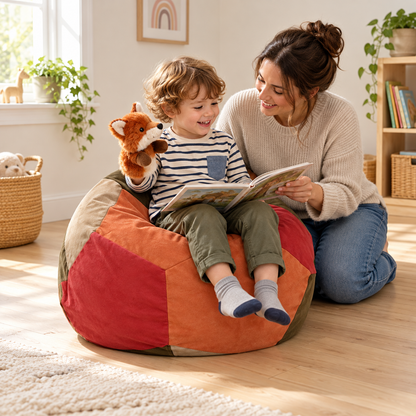 Suede Penta Bean Bag in use by a child during reading and play in an early years setting, lifestyle view 4