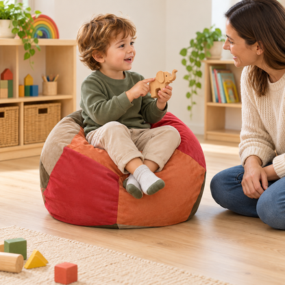 Suede Penta Bean Bag in use by a child during reading and play in an early years setting, lifestyle view 5