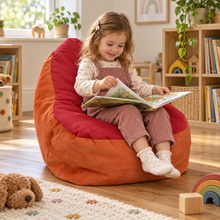 Suede Bean Bag Chair at 550 x 550 x 720mm in use during reading or storytelling by a child in a nursery