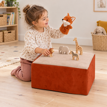 Suede Table/Stool in use by a child during reading and play in an early years setting, lifestyle view 1